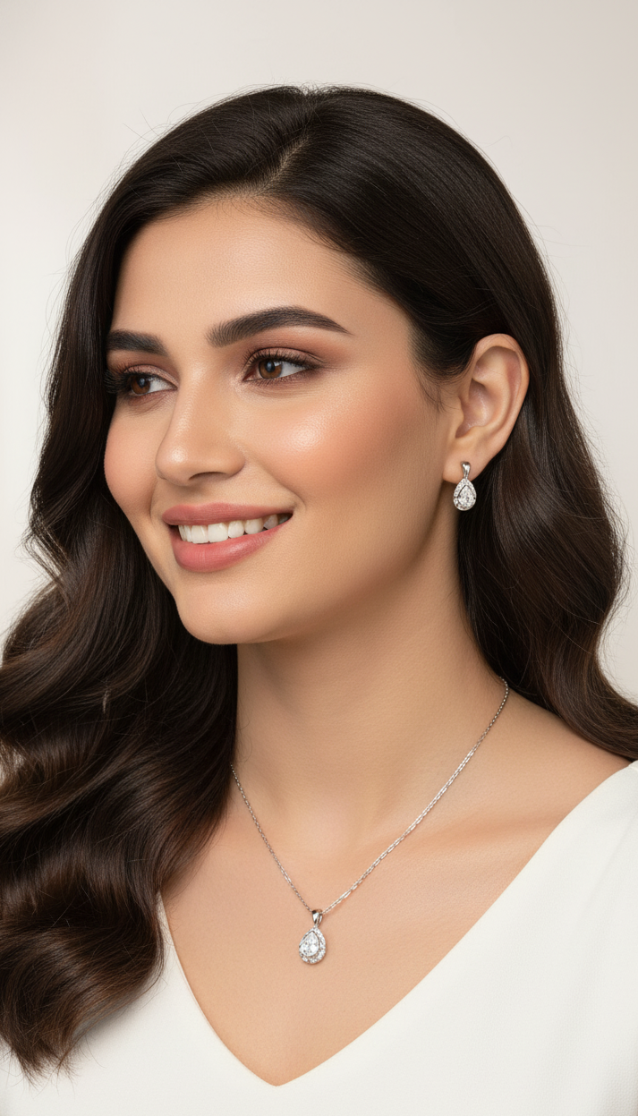 Tear Diamond Pendant Set | 925 Sterling Silver