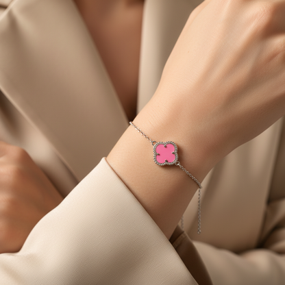 sleek pink flower bracelet | 925 sterling silver