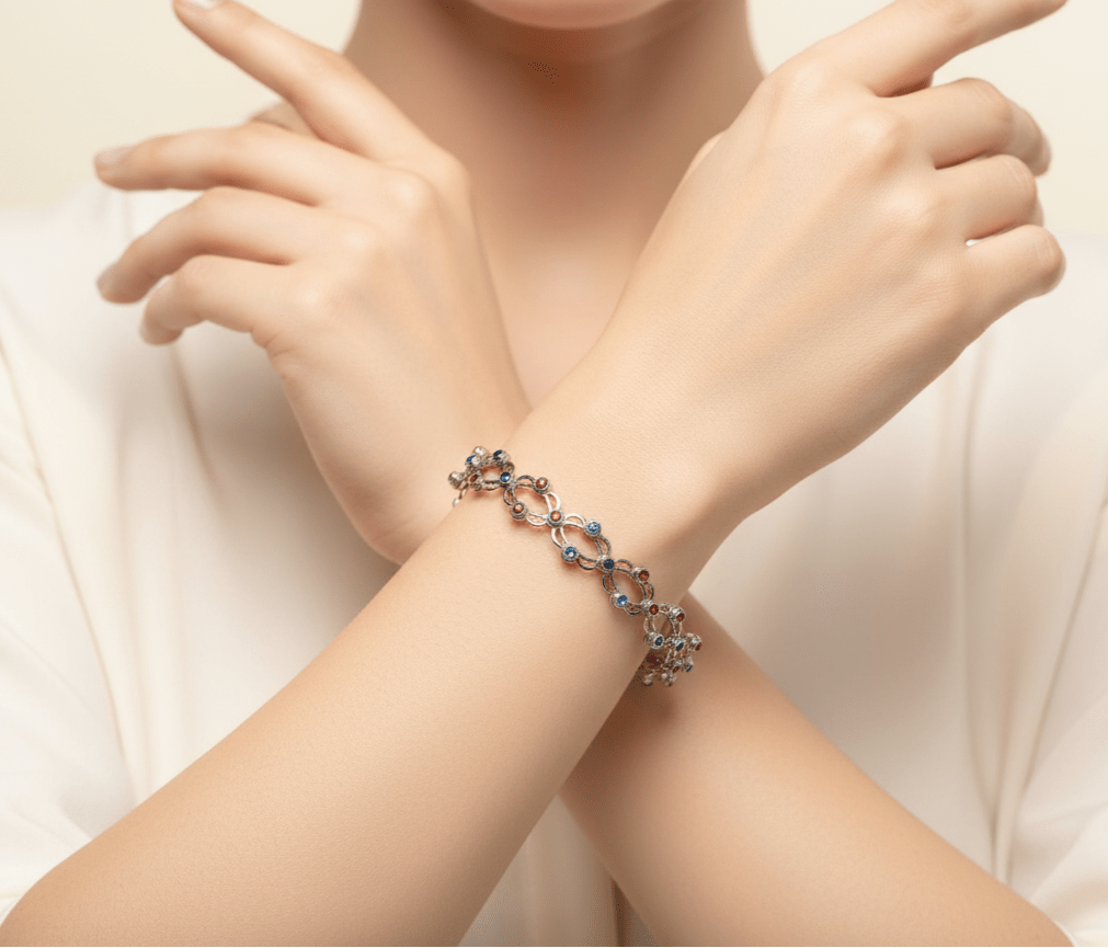 925 Sterling Silver 2 in 1 Ring & Bangle Bracelet with Crystals