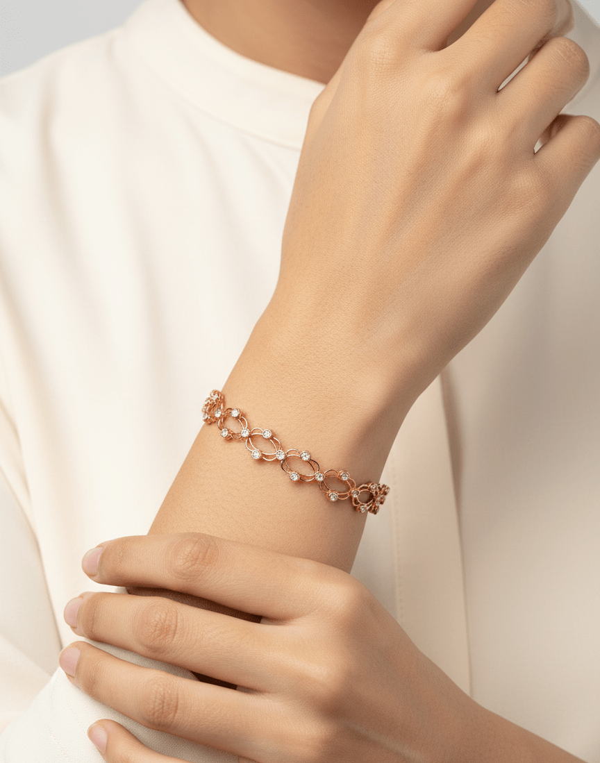 2 in 1 Ring to Bracelet rose gold color bracelet, 925 sterling silver