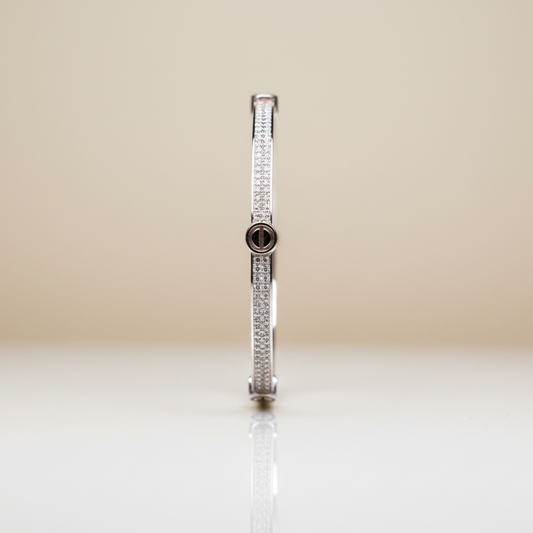 Studded Rhinestones Sterling Silver Bangle Bracelet