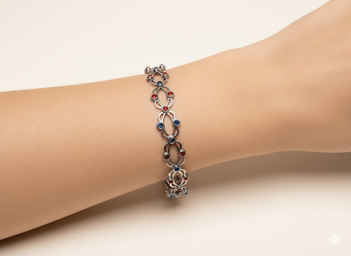 925 Sterling Silver 2 in 1 Ring & Bangle Bracelet with Crystals