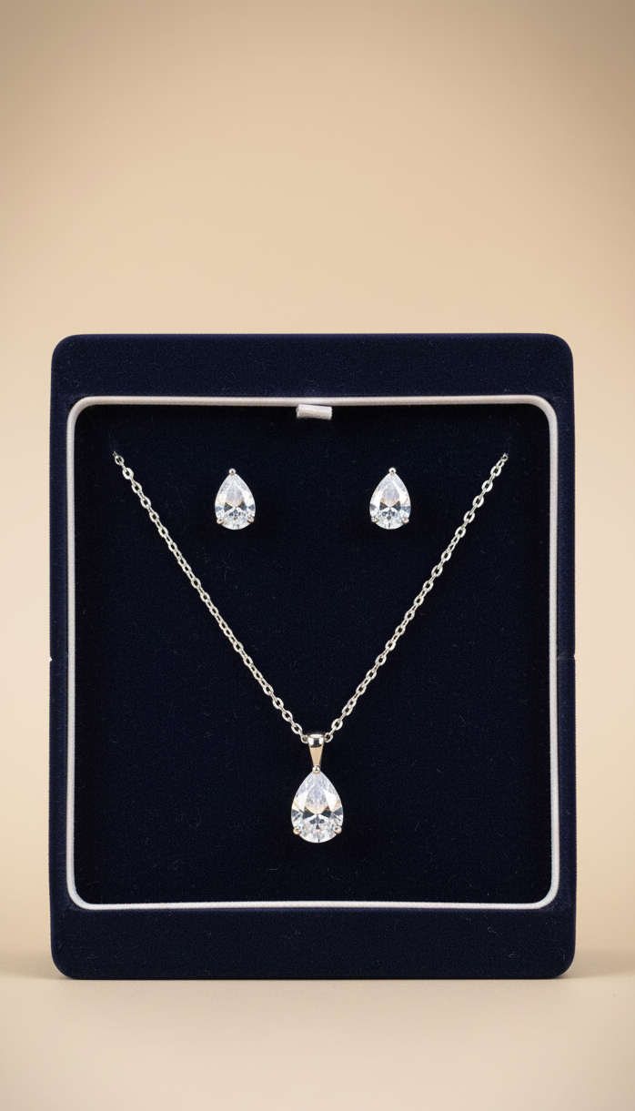 Tear Diamond Pendant Set | 925 Sterling Silver