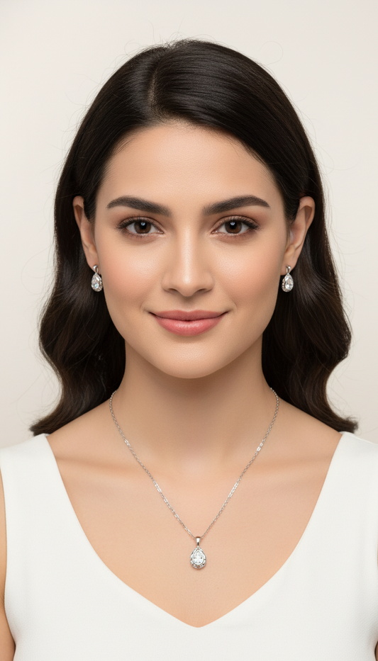 Tear Diamond Pendant Set | 925 Sterling Silver