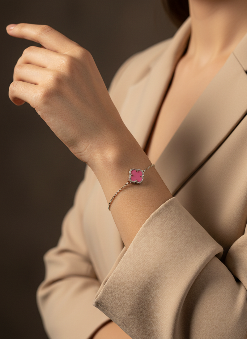 sleek pink flower bracelet | 925 sterling silver