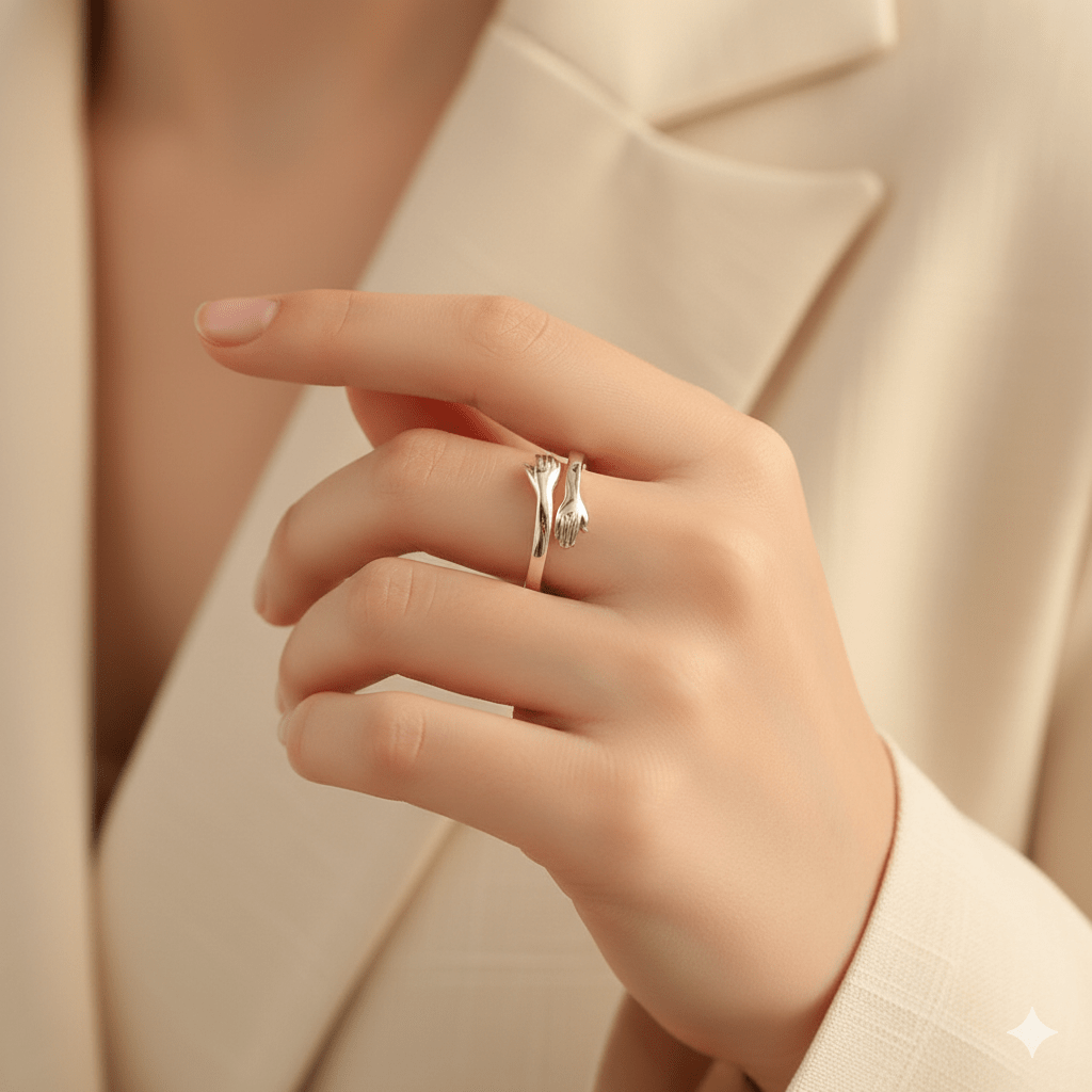 Hug Design Sterling Silver Ring