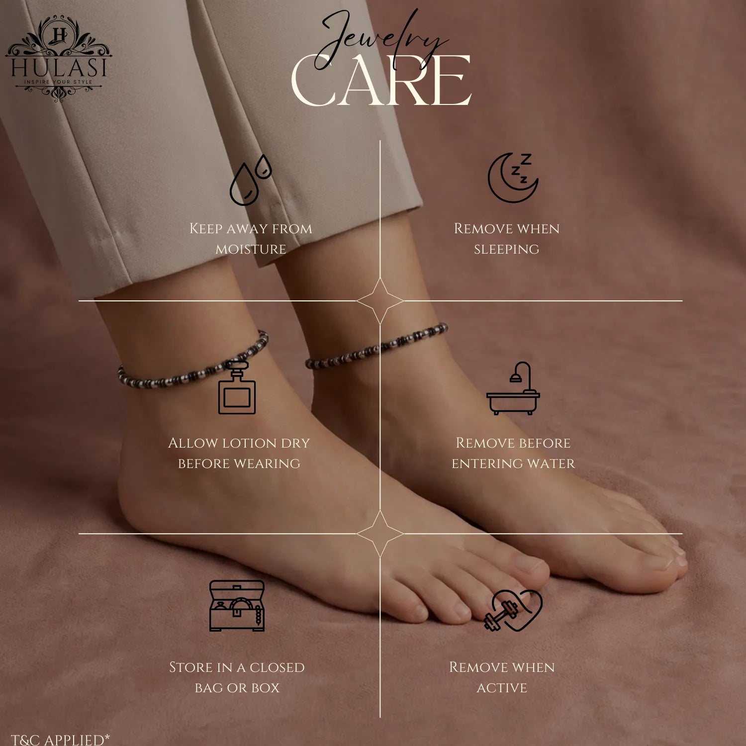 Hulasi Women 925 Sterling Silver Faceted Black Bead Anklet 27cm