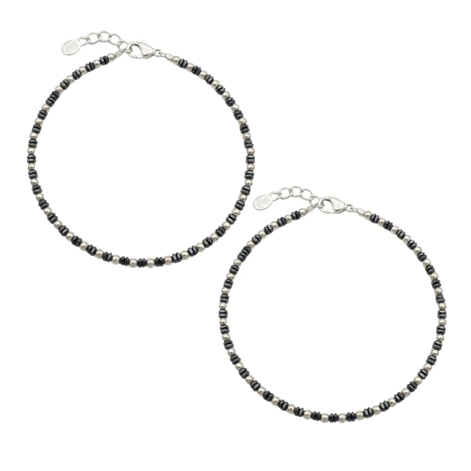 Hulasi Women 925 Sterling Silver Faceted Black Bead Anklet 27cm