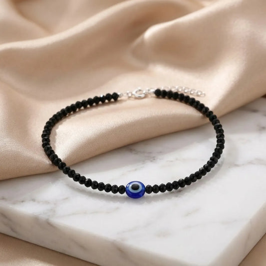 Hulasi Women 925 Sterling Silver Protection Evil Eye Black Anklet 27cm