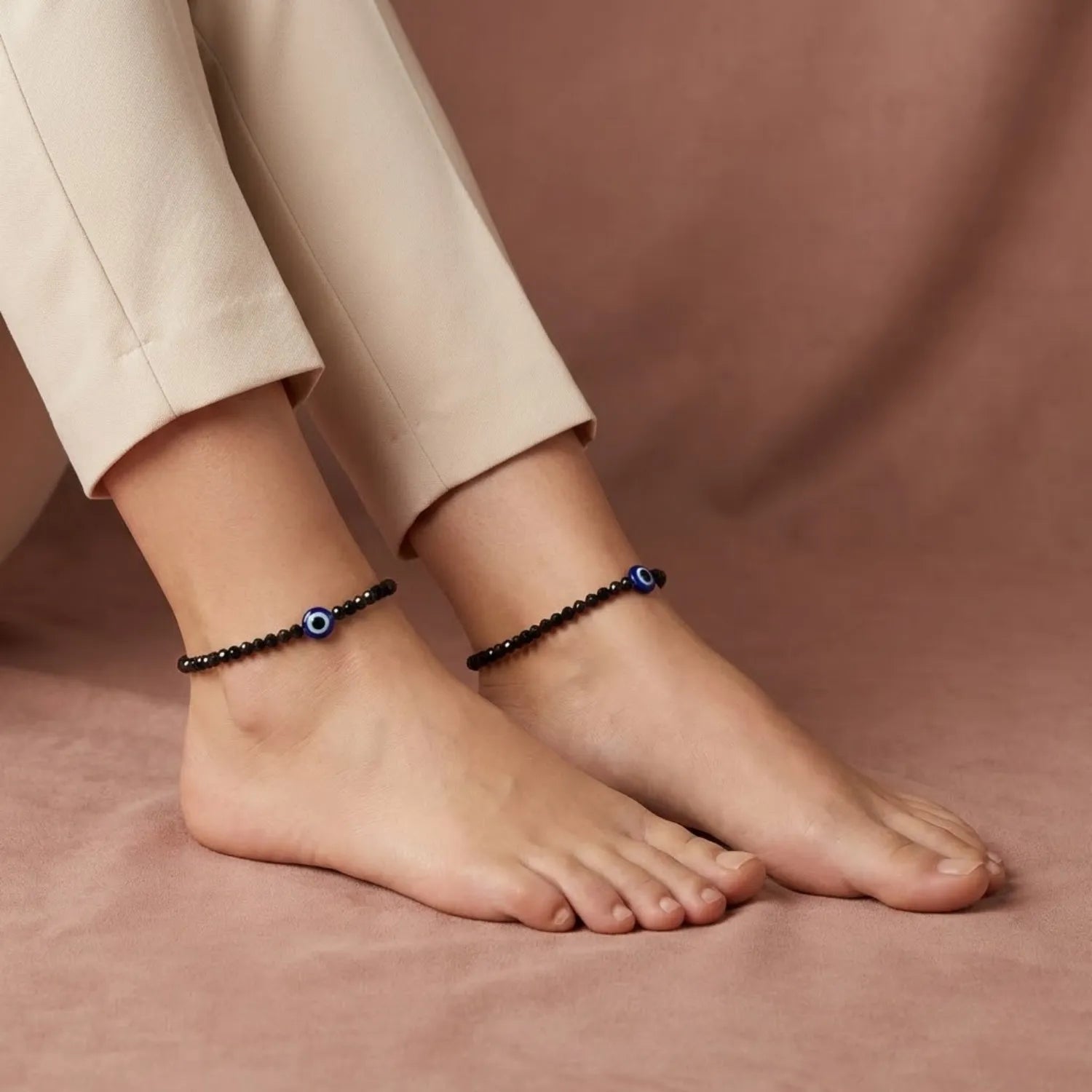 Hulasi Women 925 Sterling Silver Protection Evil Eye Black Anklet 27cm