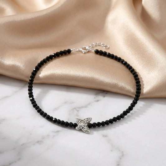 Hulasi Women 925 Sterling Silver Black Bead Butterfly Anklet 27cm