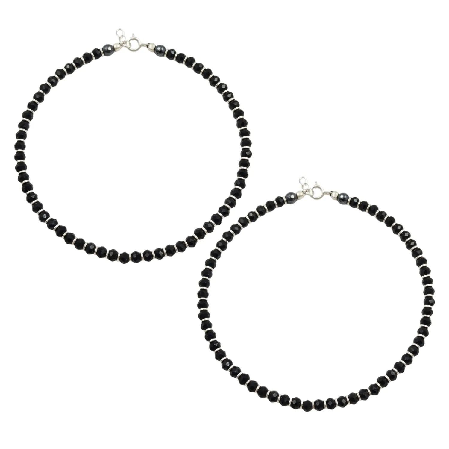 Hulasi Women 925 Sterling Silver Minimalist Black Spinel Anklet 27cm