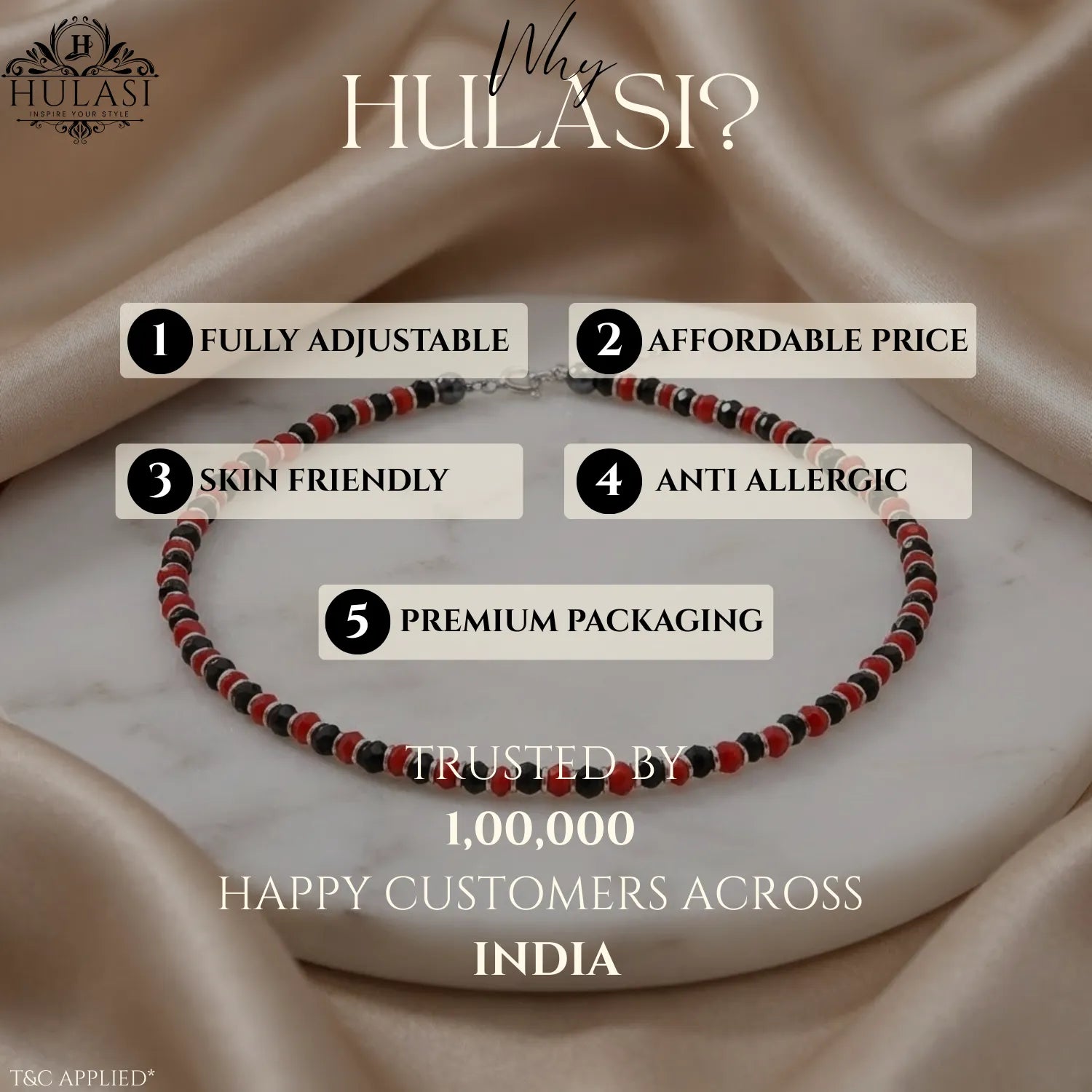 Hulasi Women 925 Sterling Silver Red Black Crystal Beaded Anklet 27cm