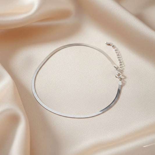 Hulasi Women 925 Sterling Silver Flat Snake Chain Anklet Adjustable