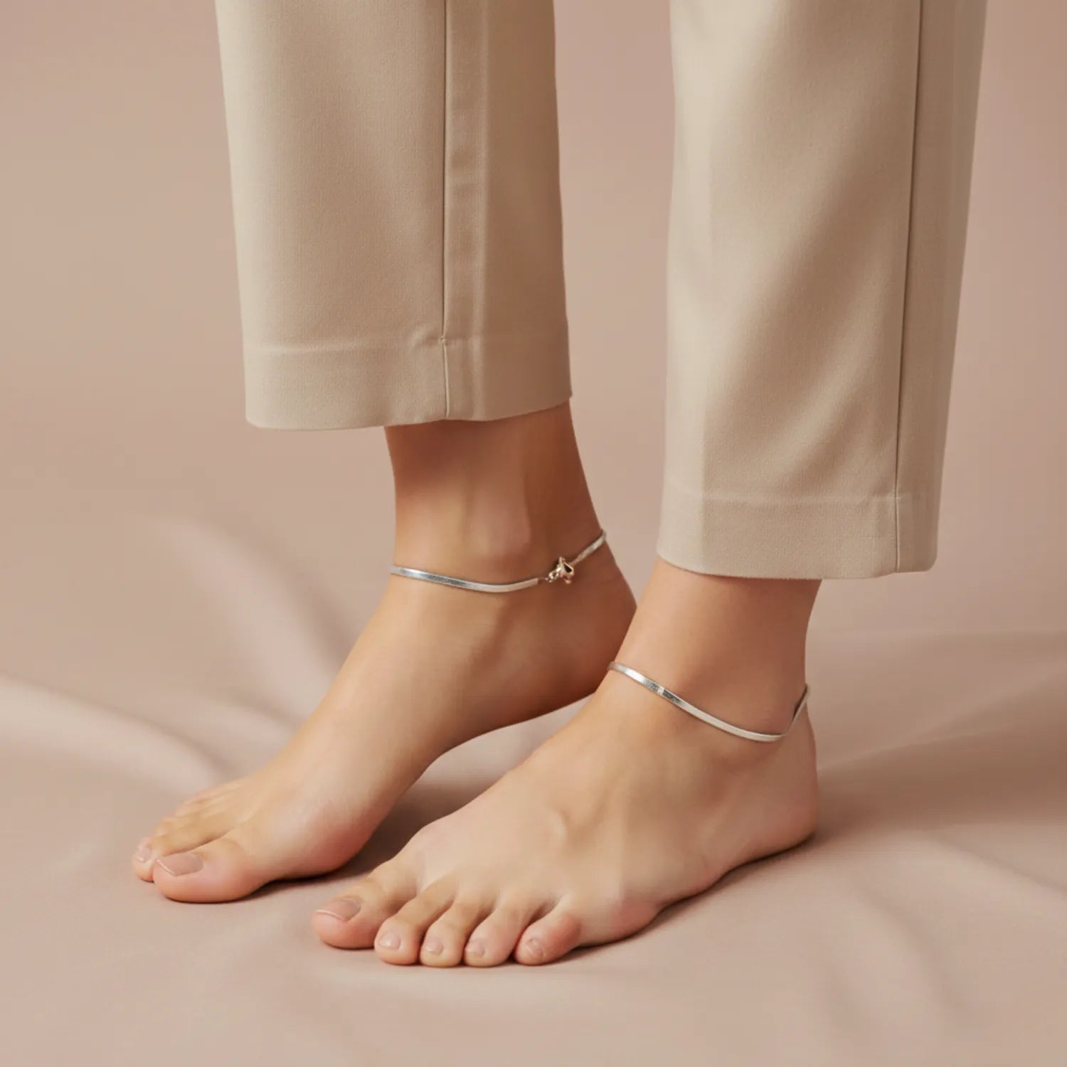 Hulasi Women 925 Sterling Silver Flat Snake Chain Anklet Adjustable