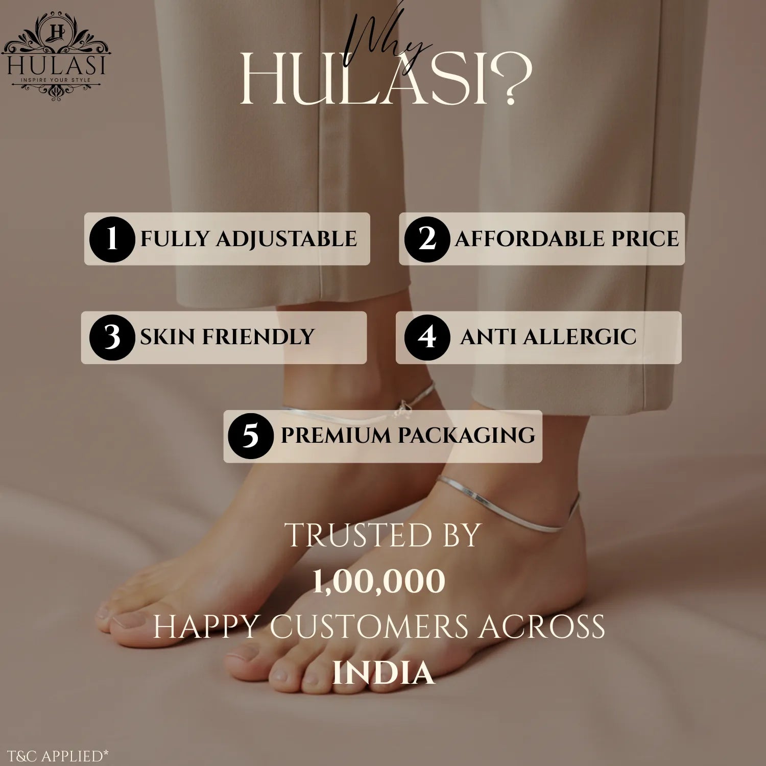 Hulasi Women 925 Sterling Silver Flat Snake Chain Anklet Adjustable