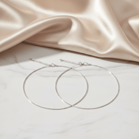 Hulasi Women 925 Sterling Silver Sleek Box Chain Anklet Payal 24cm Plus 3cm Adjustable Minimalist Jewelry Gift