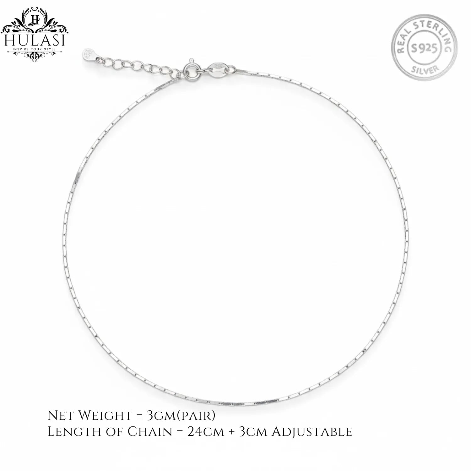 Hulasi Women 925 Sterling Silver Minimalist Box Chain Anklet Adjustable