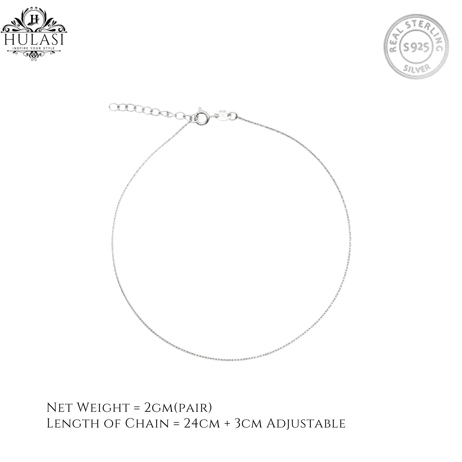Hulasi Women 925 Sterling Silver Dainty Chain Anklet Adjustable