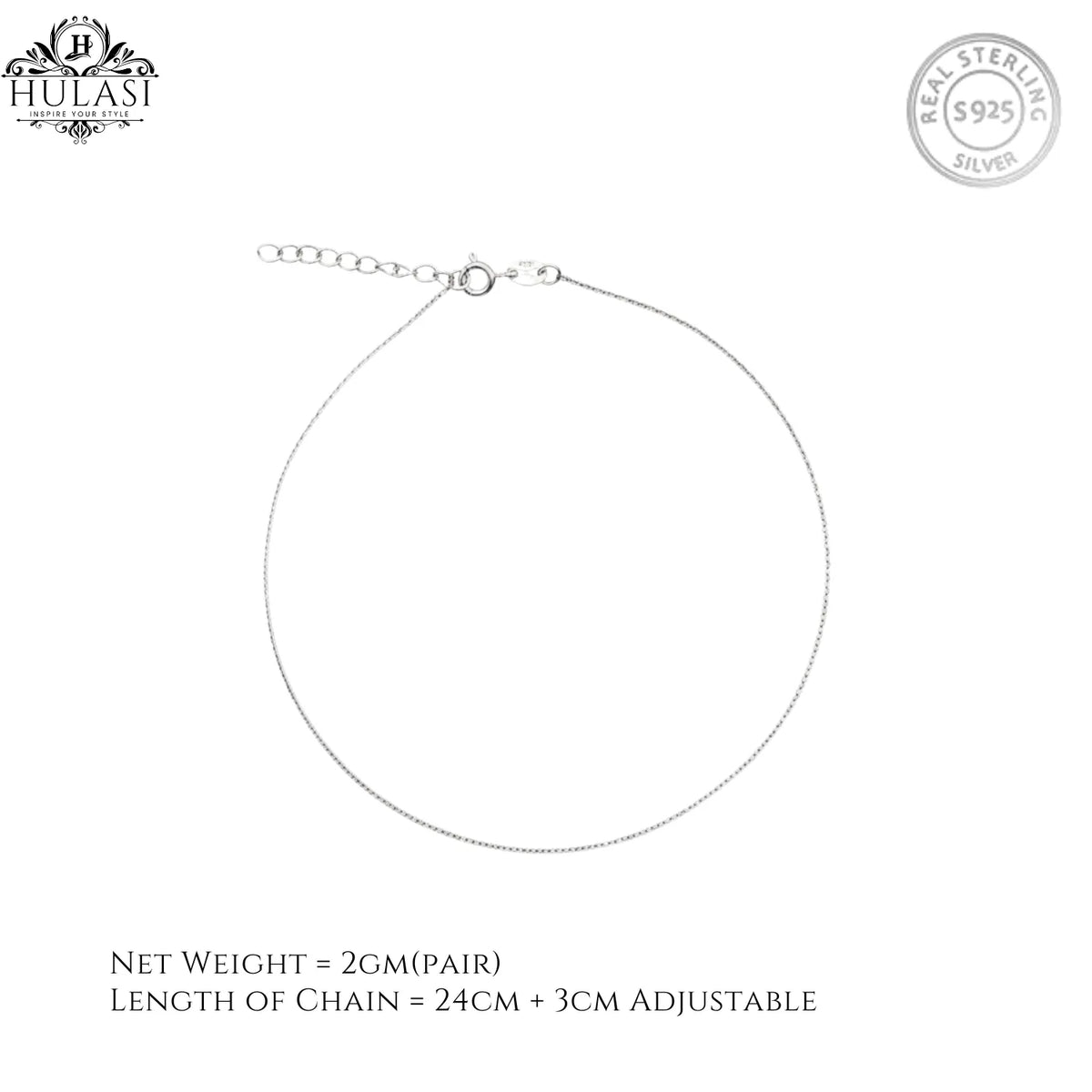 Hulasi Women 925 Sterling Silver Dainty Chain Anklet Adjustable