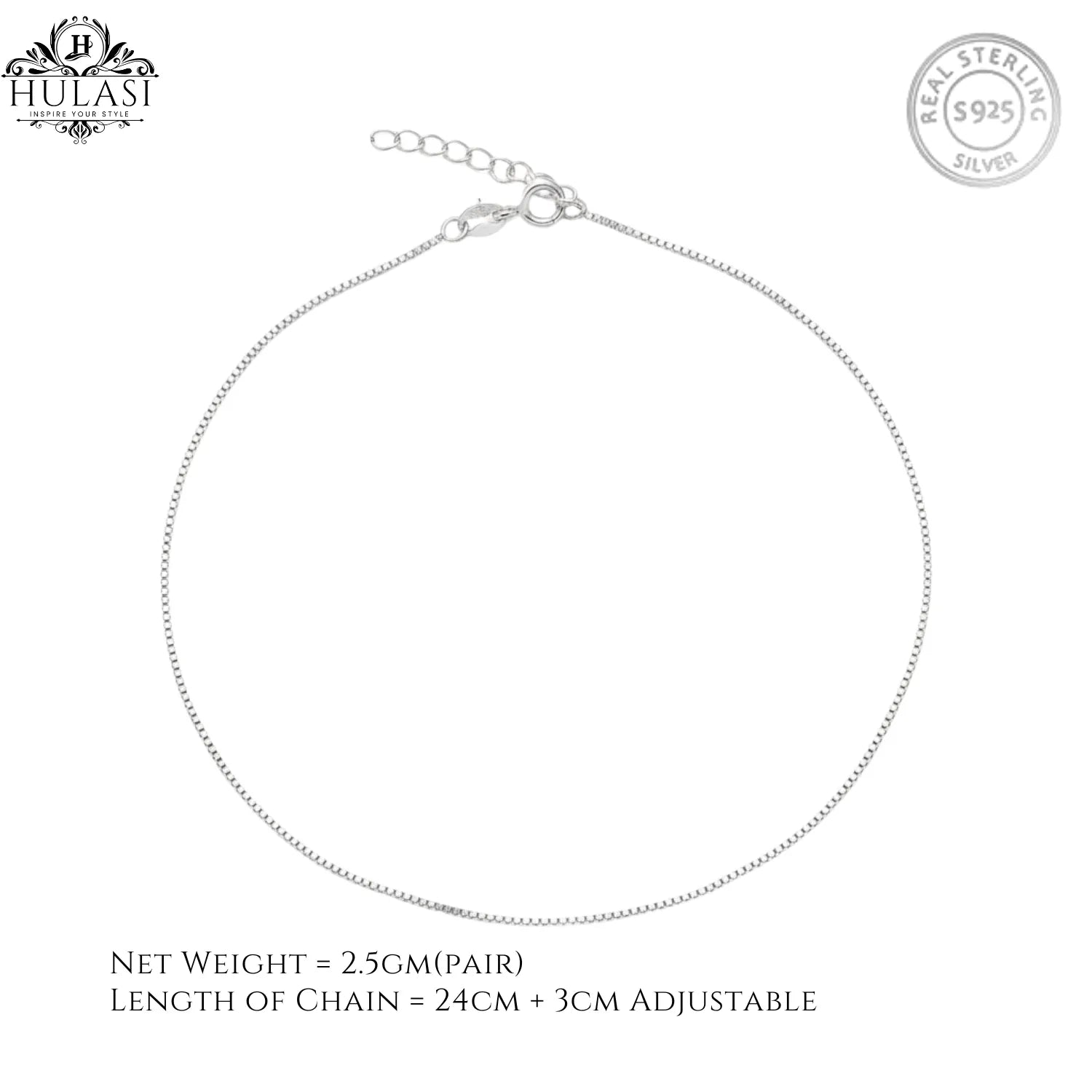 Hulasi Women 925 Sterling Silver Ball Chain Anklet Adjustable