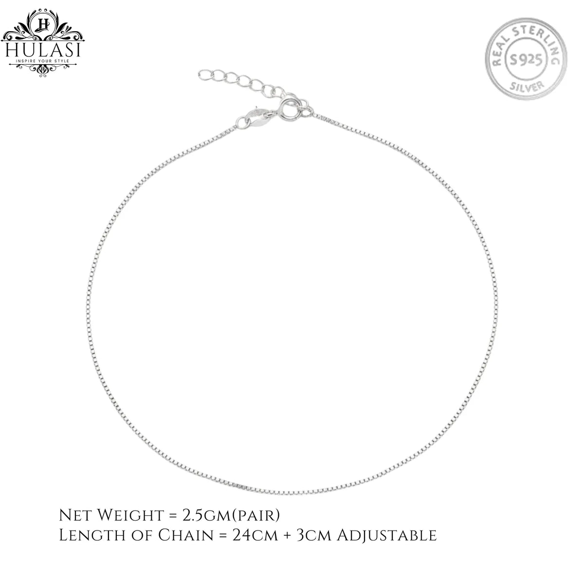 Hulasi Women 925 Sterling Silver Ball Chain Anklet Adjustable