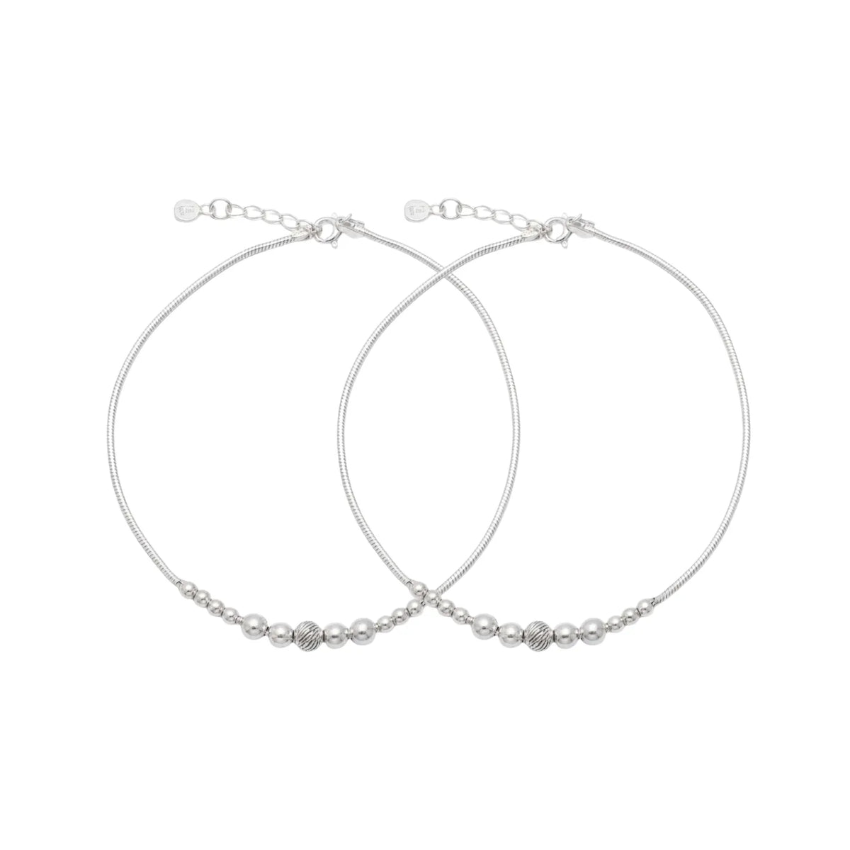 Hulasi Women 925 Sterling Silver Beaded Snake Chain Anklet Adjustable