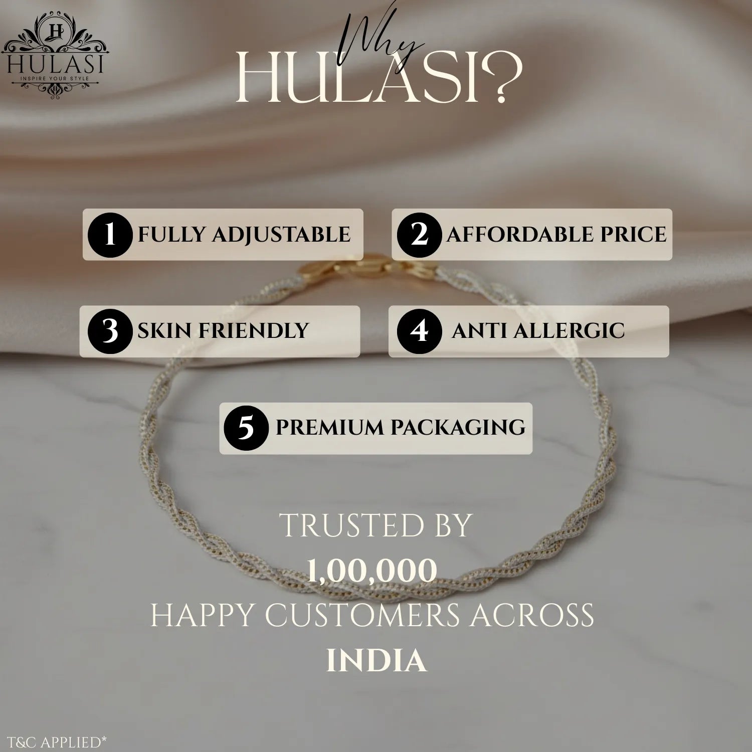 Hulasi Women 925 Sterling Silver Gold Plated Twisted Anklet 27.5cm