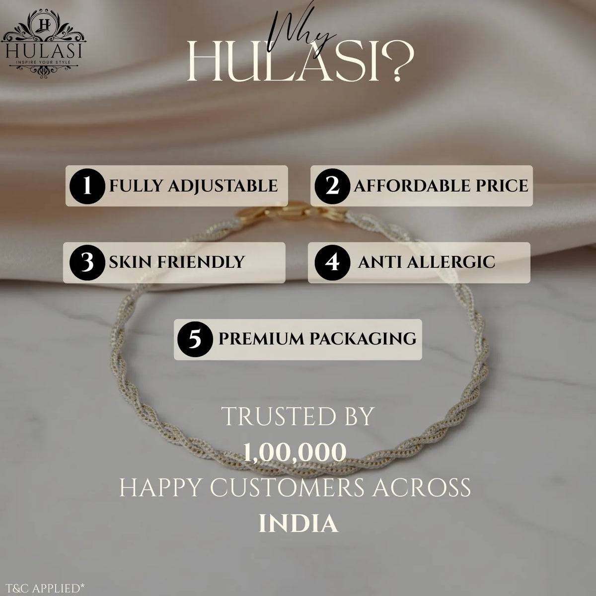 Hulasi Women 925 Sterling Silver Gold Plated Twisted Anklet 27.5cm