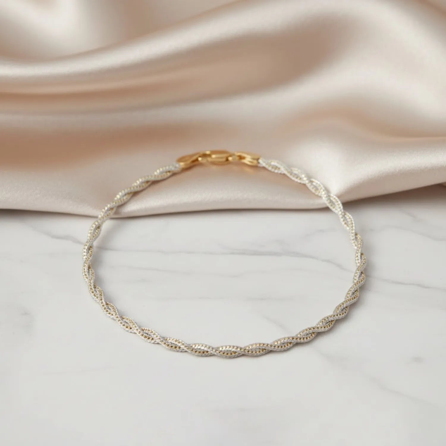 Hulasi Women 925 Sterling Silver Gold Plated Twisted Anklet 27.5cm