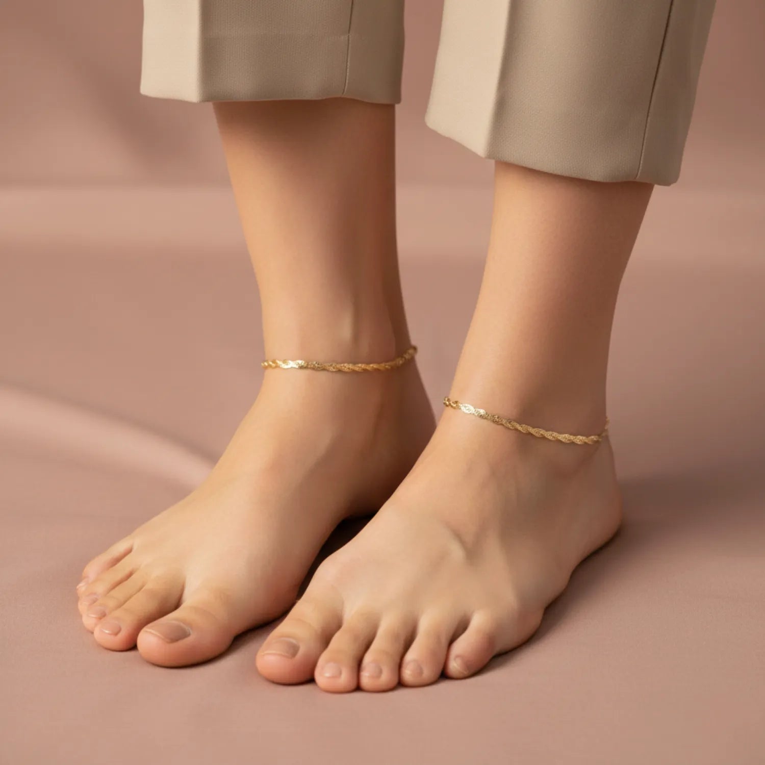 Hulasi Women 925 Sterling Silver Gold Plated Twisted Anklet 27.5cm