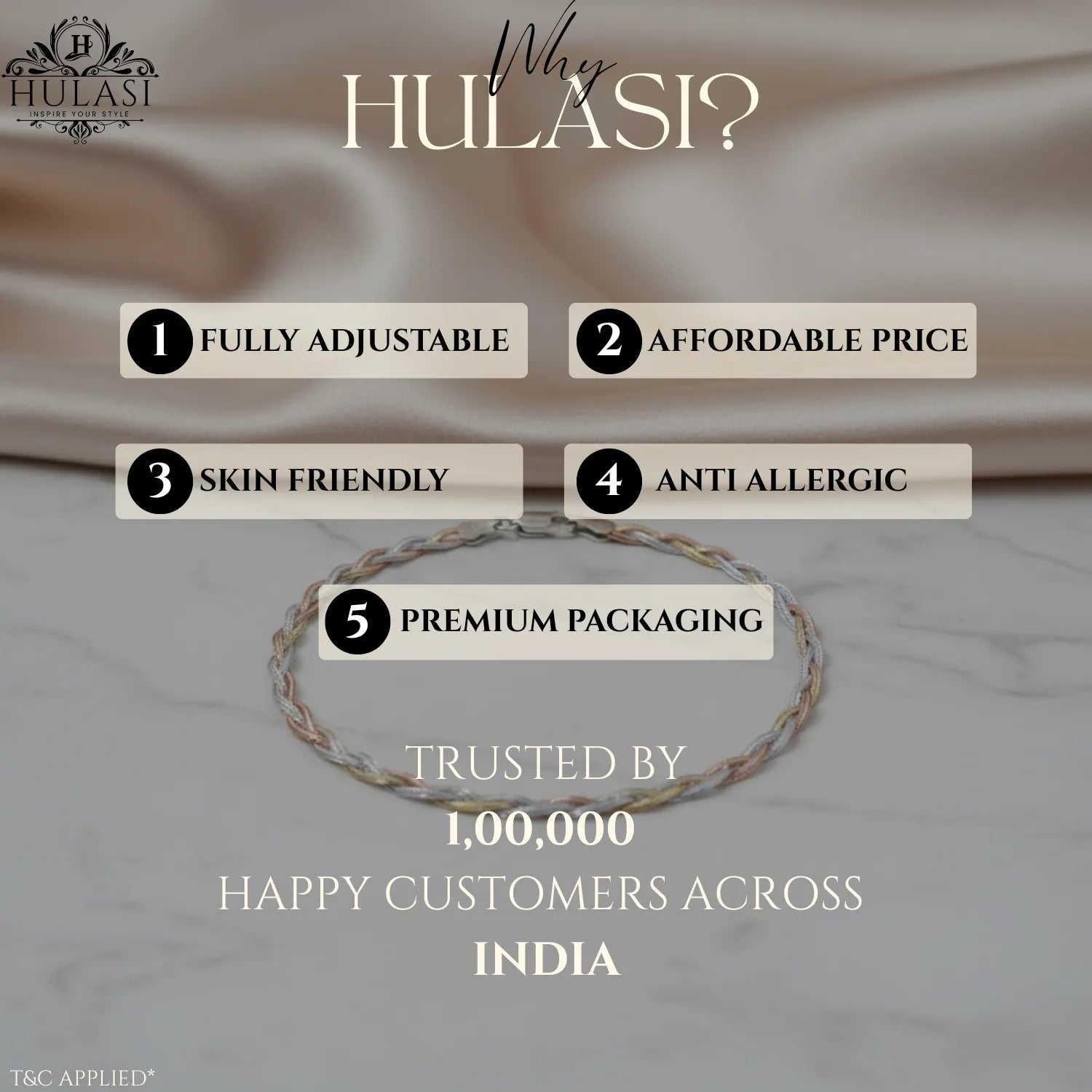 Hulasi Women 925 Sterling Silver Tri Tone Braided Mesh Anklet 27.5cm