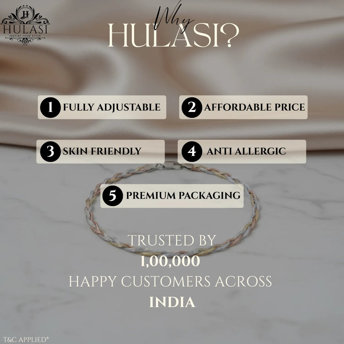 Hulasi Women 925 Sterling Silver Tri Tone Braided Mesh Anklet 27.5cm