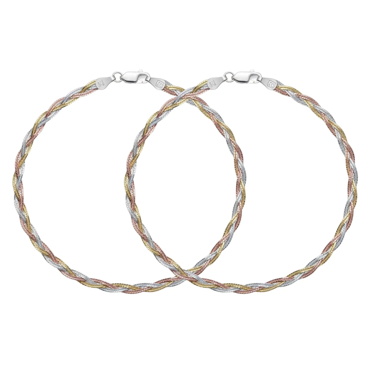 Hulasi Women 925 Sterling Silver Tri Tone Braided Mesh Anklet 27.5cm