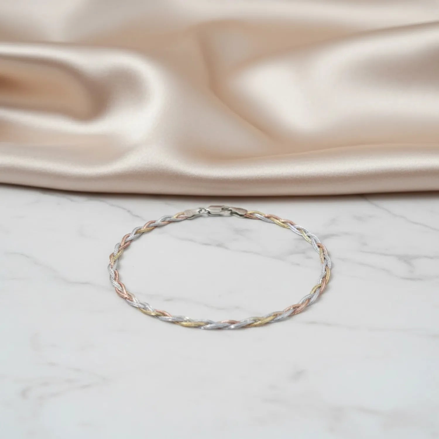 Hulasi Women 925 Sterling Silver Tri Tone Braided Mesh Anklet 27.5cm