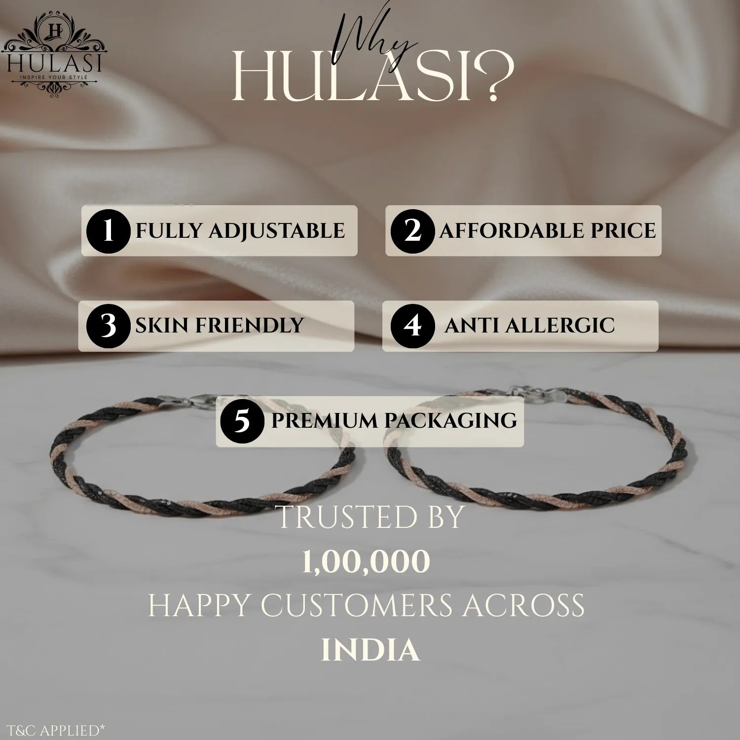 Hulasi Women 925 Sterling Silver Two Tone Braided Rope Anklet 27.5cm