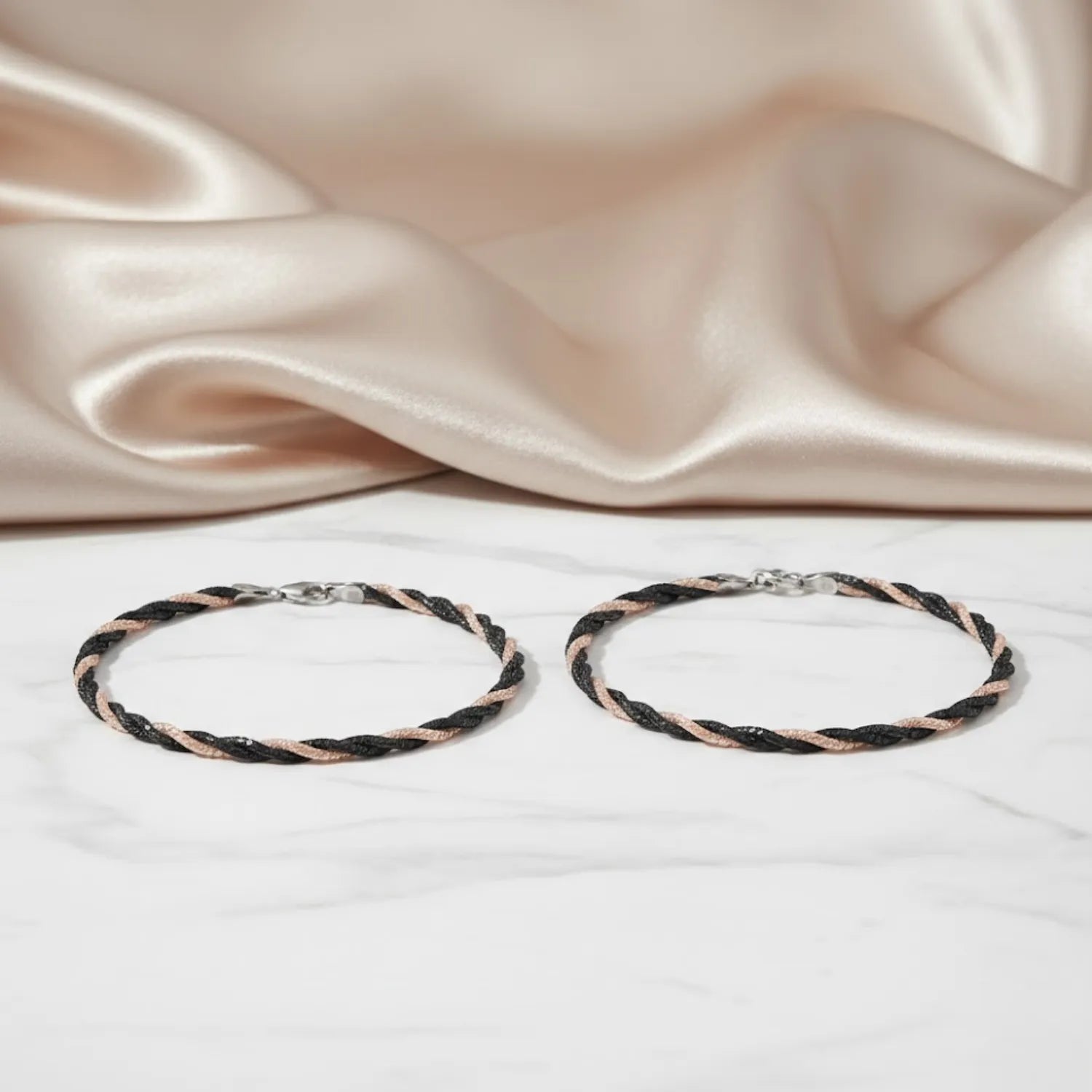 Hulasi Women 925 Sterling Silver Two Tone Braided Rope Anklet 27.5cm