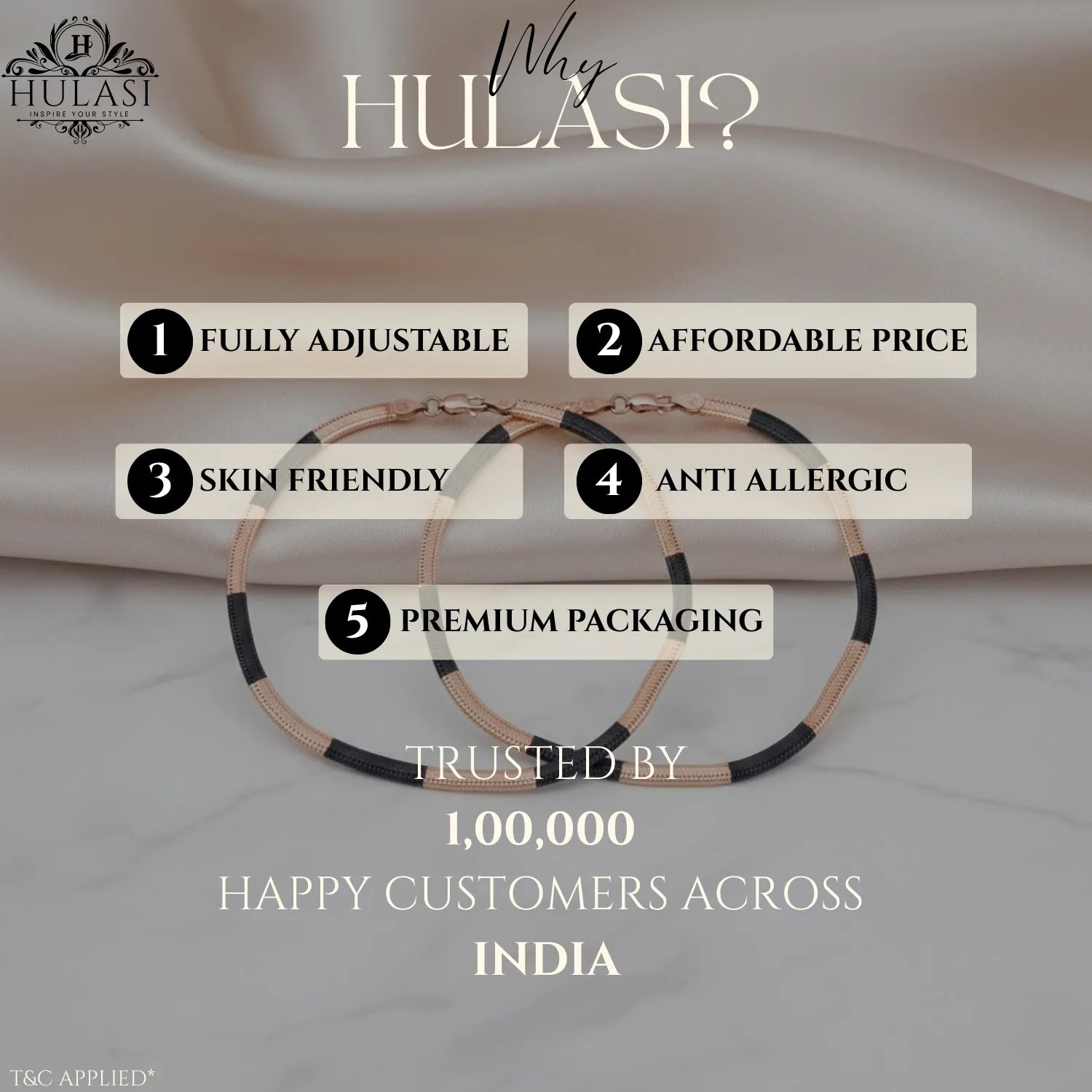 Hulasi Women 925 Sterling Silver Two Tone Flat Herringbone Anklet 27.5cm