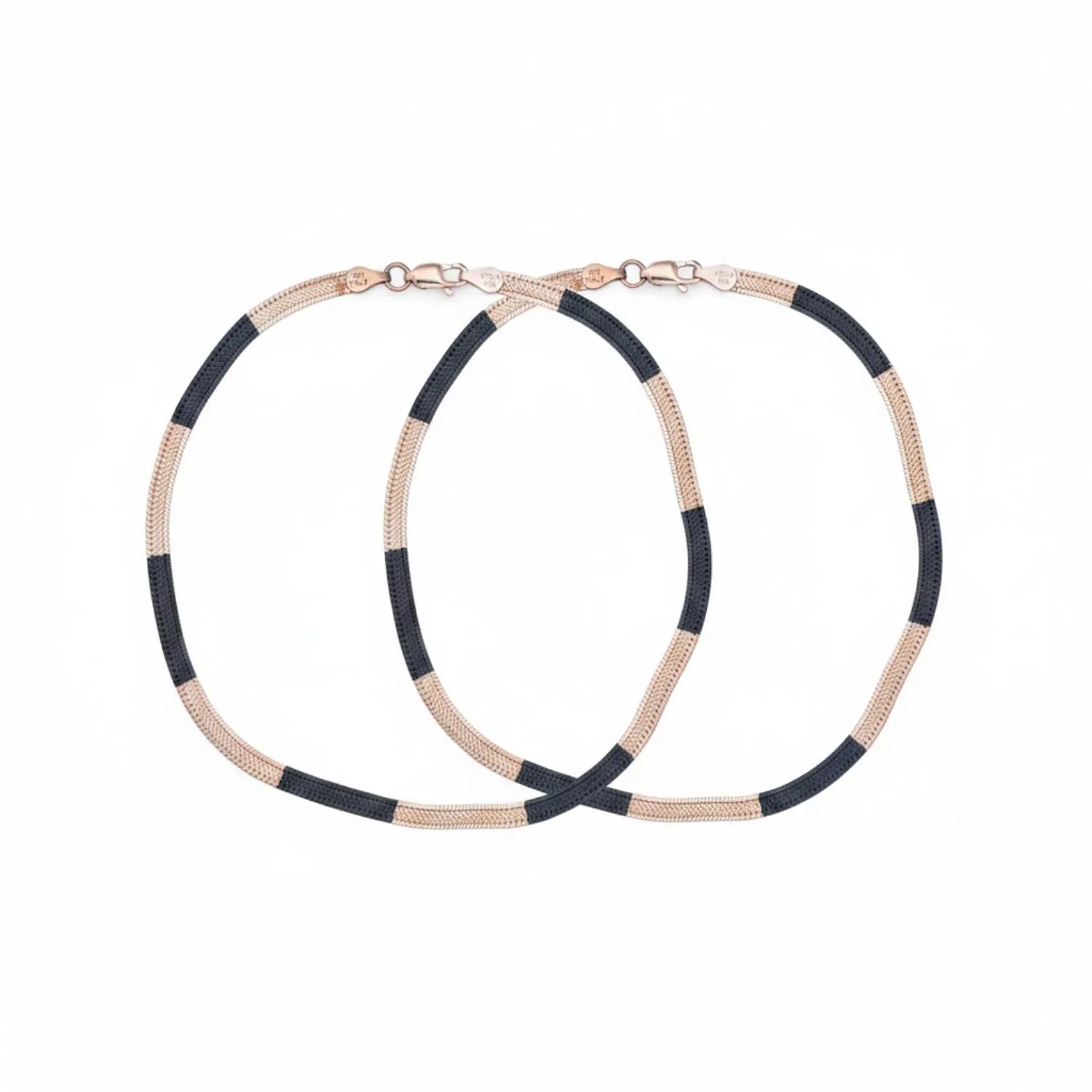 Hulasi Women 925 Sterling Silver Two Tone Flat Herringbone Anklet 27.5cm