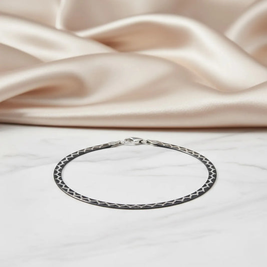 Hulasi Women 925 Sterling Silver Oxidized Geometric Pattern Anklet Pair 27.5cm