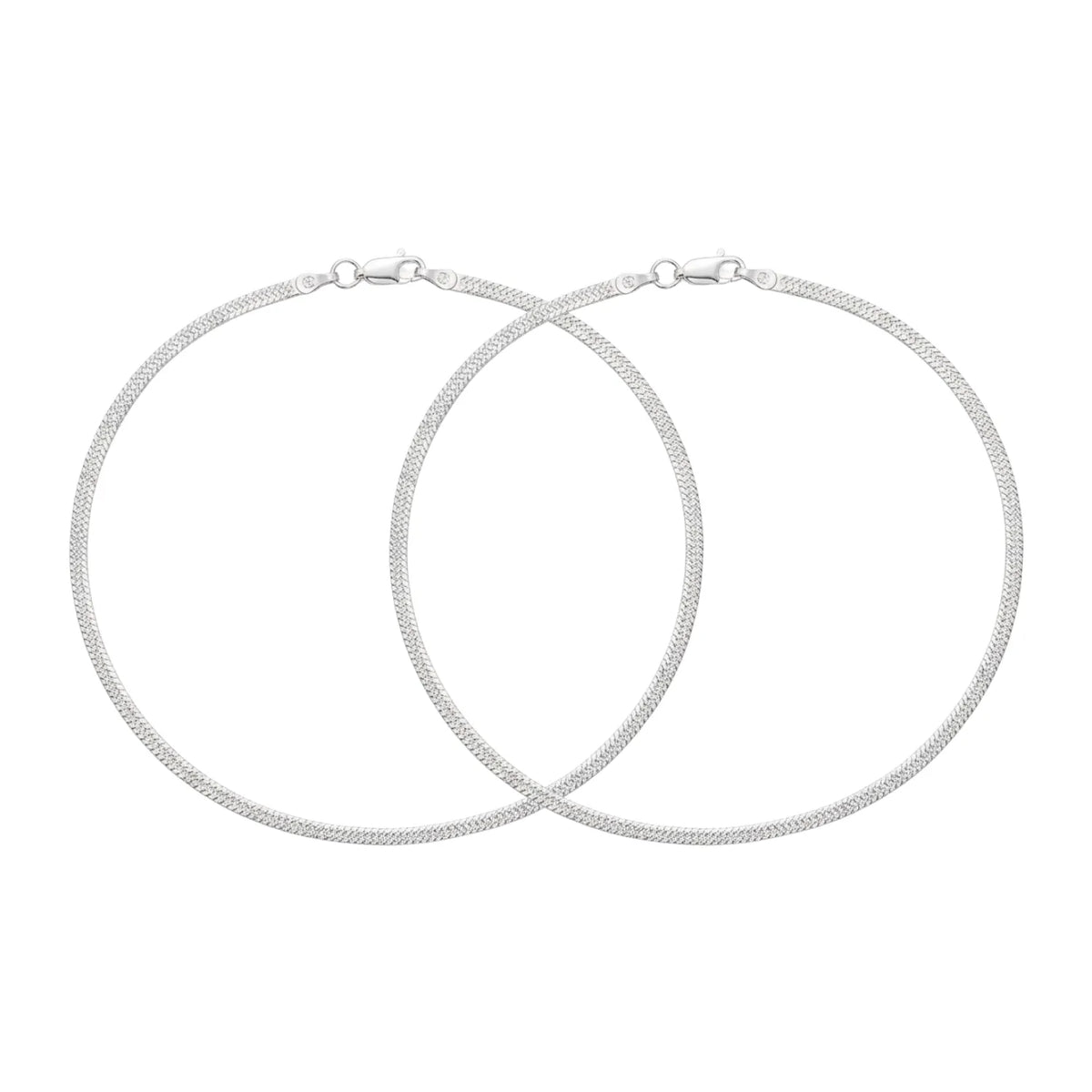 Hulasi Women 925 Sterling Silver Flat Herringbone Chain Anklet Pair 27.5cm
