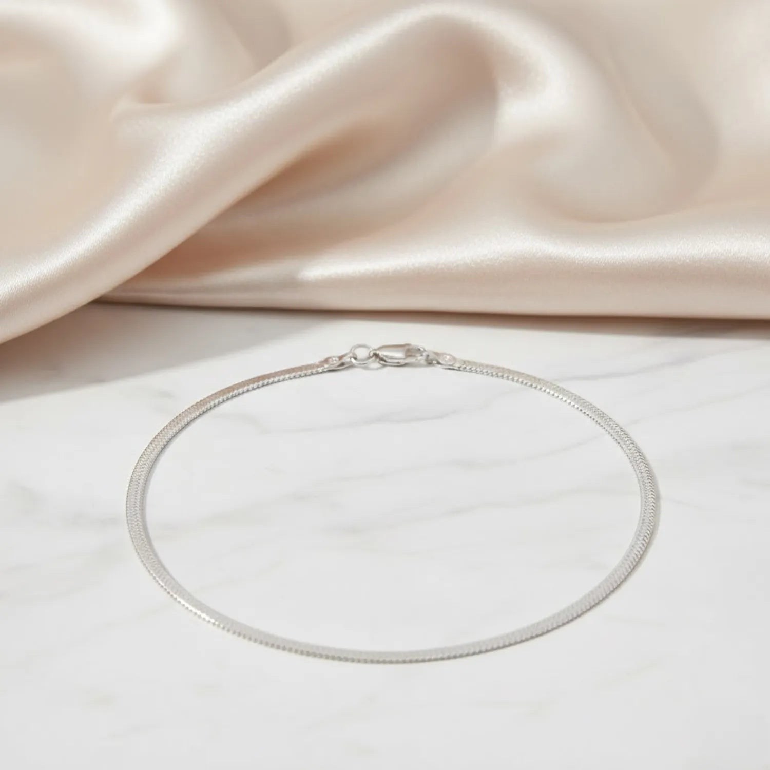 Hulasi Women 925 Sterling Silver Flat Herringbone Chain Anklet Pair 27.5cm