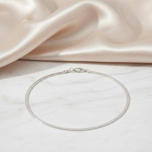 Hulasi Women 925 Sterling Silver Flat Herringbone Chain Anklet Pair 27.5cm