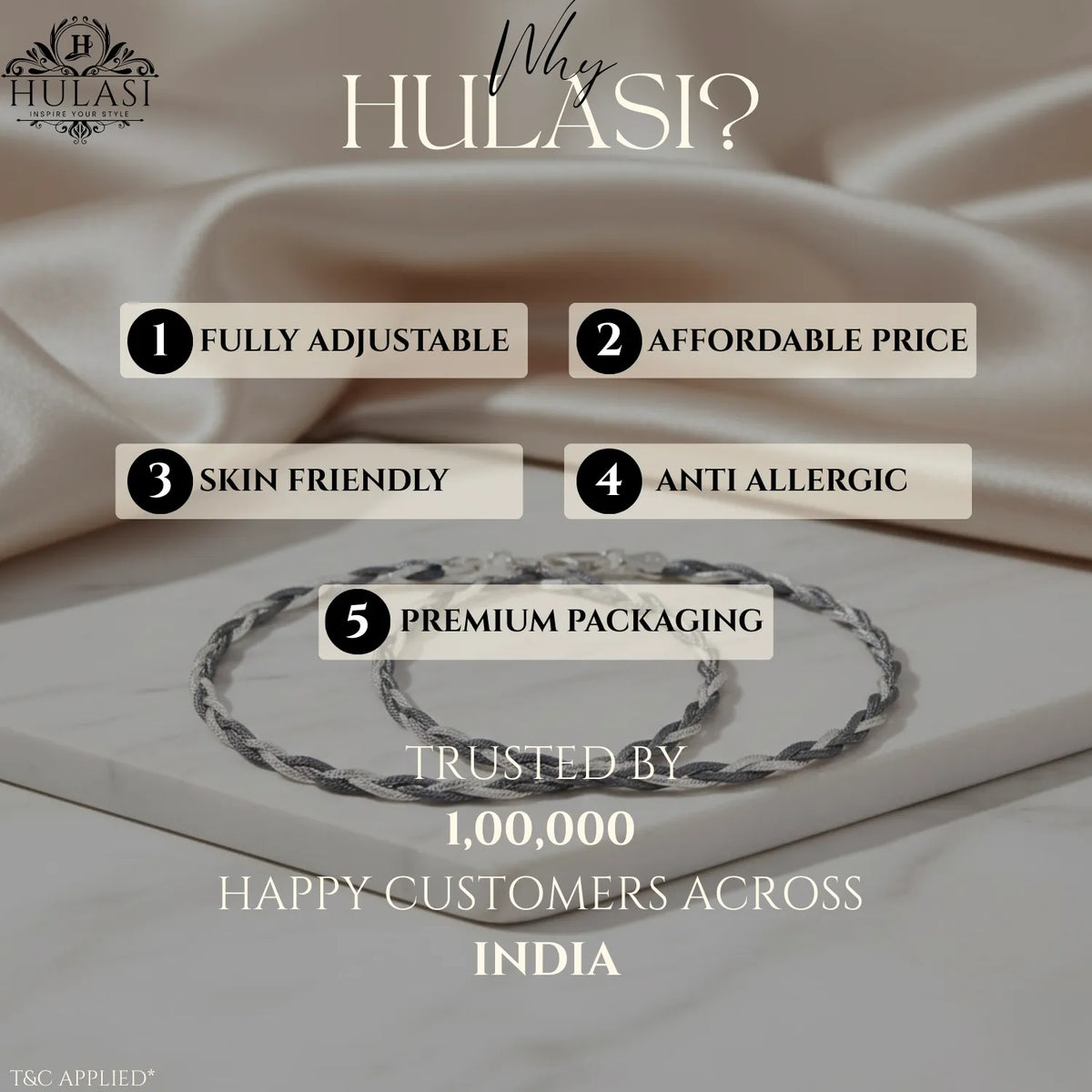 Hulasi Women 925 Sterling Silver Two-Tone Twisted Rope Anklet Pair 27.5cm