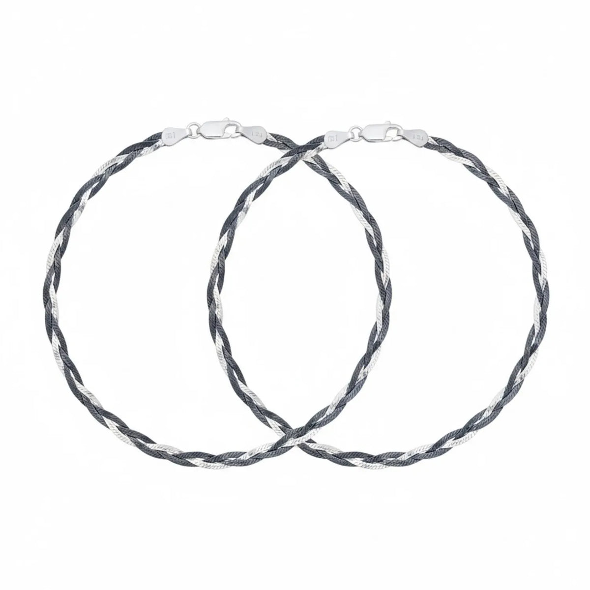 Hulasi Women 925 Sterling Silver Two-Tone Twisted Rope Anklet Pair 27.5cm