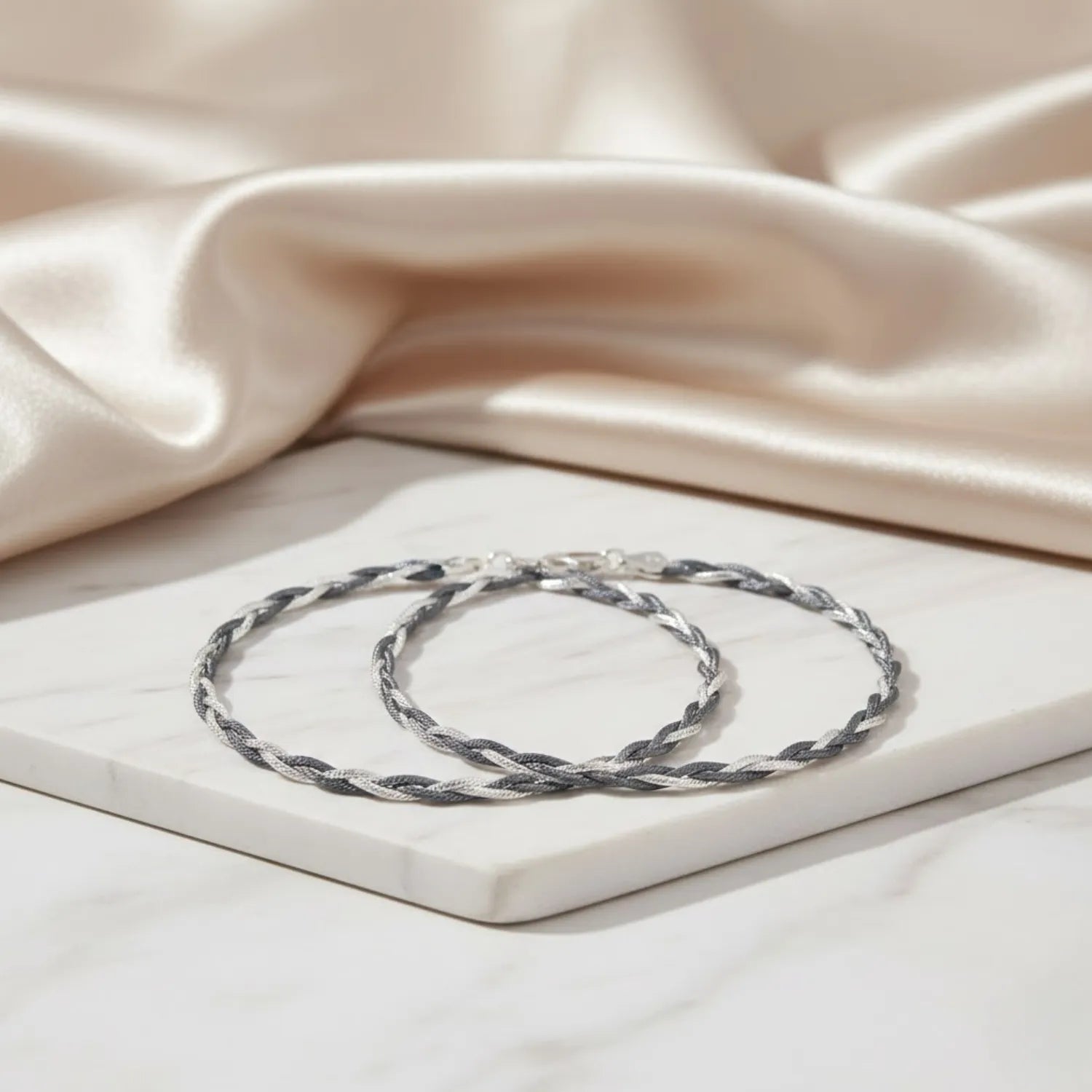 Hulasi Women 925 Sterling Silver Two-Tone Twisted Rope Anklet Pair 27.5cm