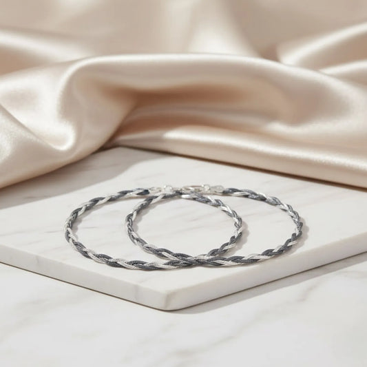 Hulasi Women 925 Sterling Silver Two-Tone Twisted Rope Anklet Pair 27.5cm