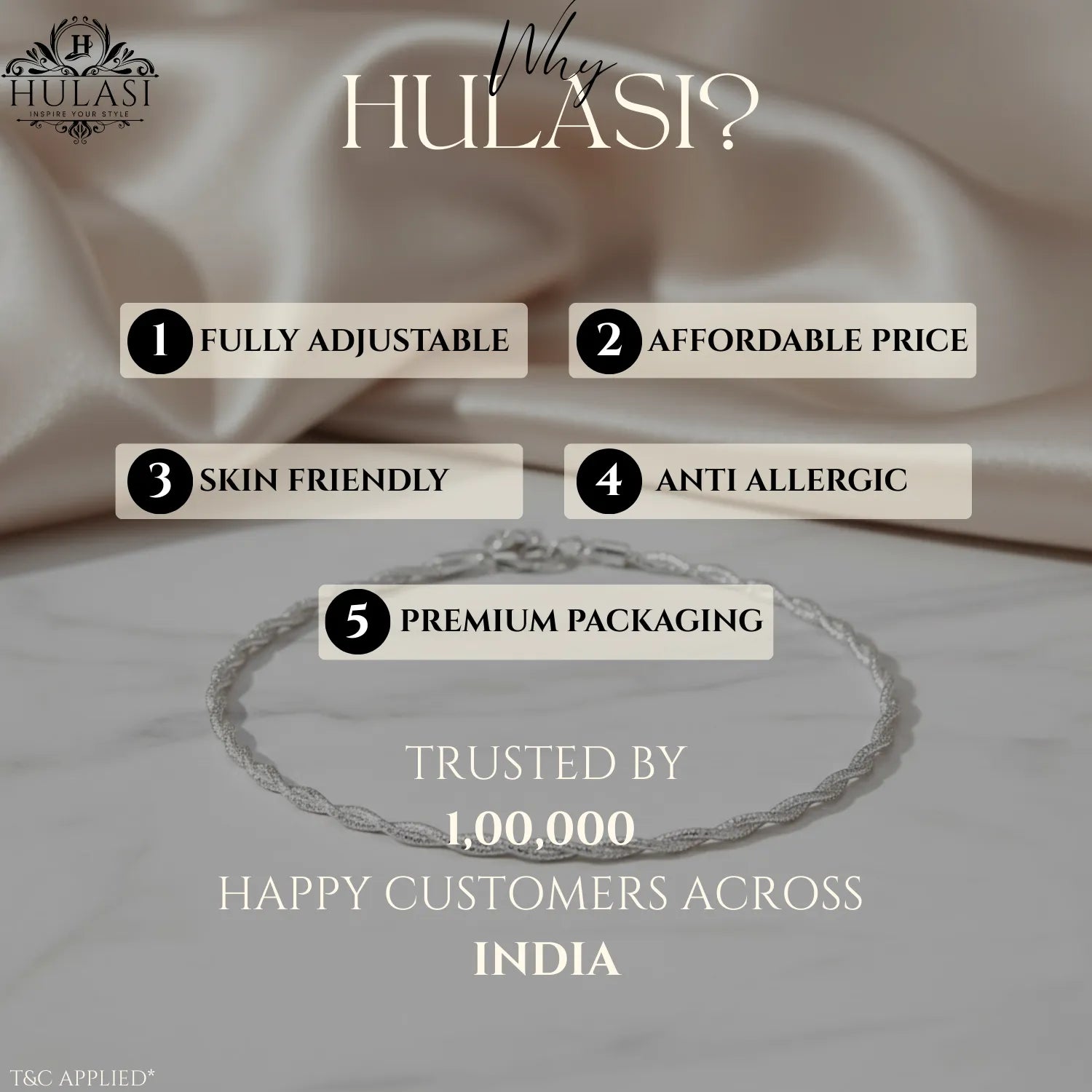 Hulasi Women 925 Sterling Silver Sparkle Twisted Rope Anklet Pair 27.5cm