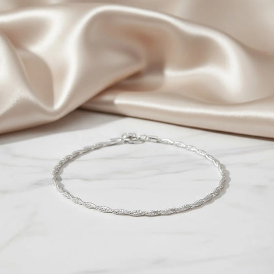 Hulasi Women 925 Sterling Silver Sparkle Twisted Rope Anklet Pair 27.5cm