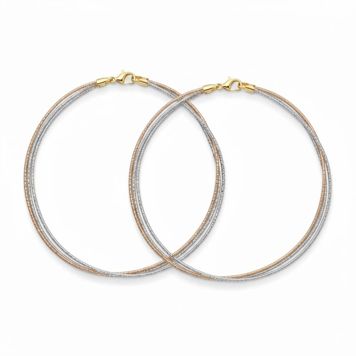 Hulasi Women 925 Sterling Silver Tri-Tone Braided Anklet Pair 27.5cm